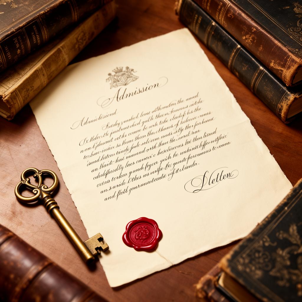 Admission letter with wax seal and brass key